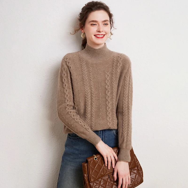 女士新品山羊绒衫加厚扭花百搭外穿秋冬打底气质款显瘦SP-2314