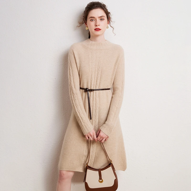 新品女士山羊绒衫连衣裙加厚宽松显瘦气质型秋冬百搭中长款SP2304