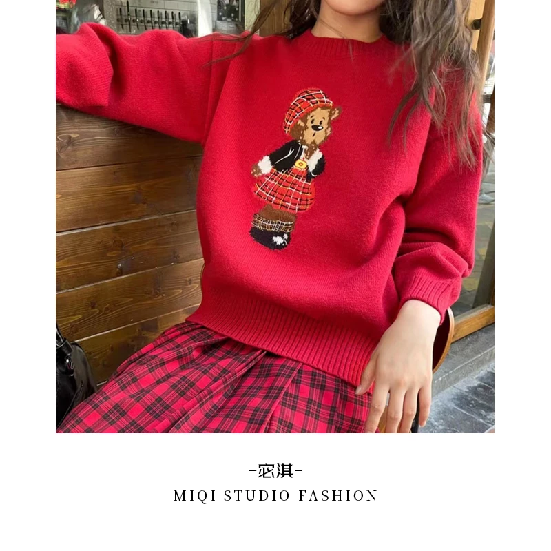 【港潮系列】2023年秋冬新款小熊涴熊绒纯羊毛女针织时尚休闲百搭