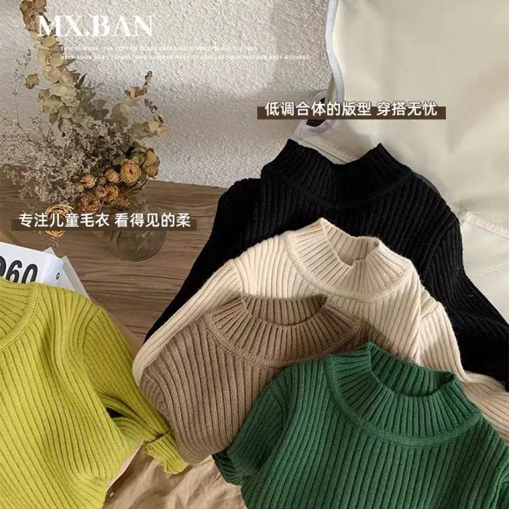 【多件囤】洋气保暖毛衣宝宝秋冬纯色内搭针织衫男童半高领舒适上衣