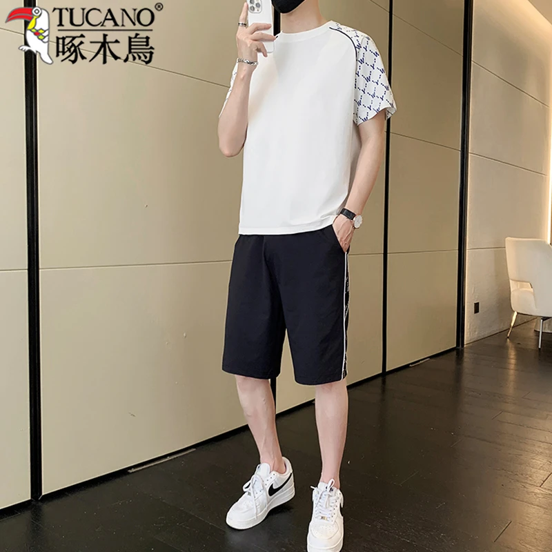 TUCANO/啄木鳥夏季男士百搭透气短袖时尚休闲薄款宽松圆领套装潮