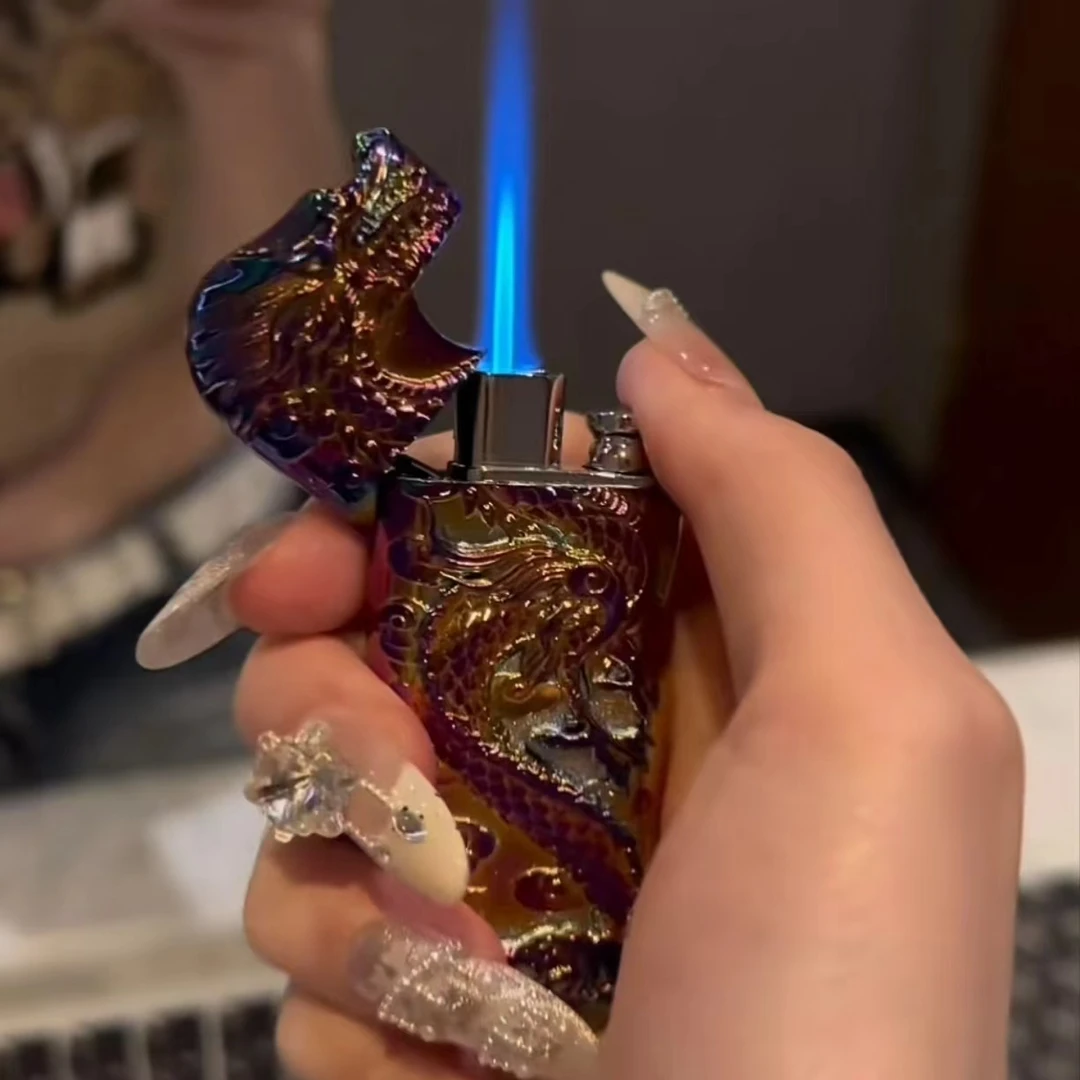 网红个性龙王双火转换明火打火机金属立体浮雕神龙打火机创意送礼