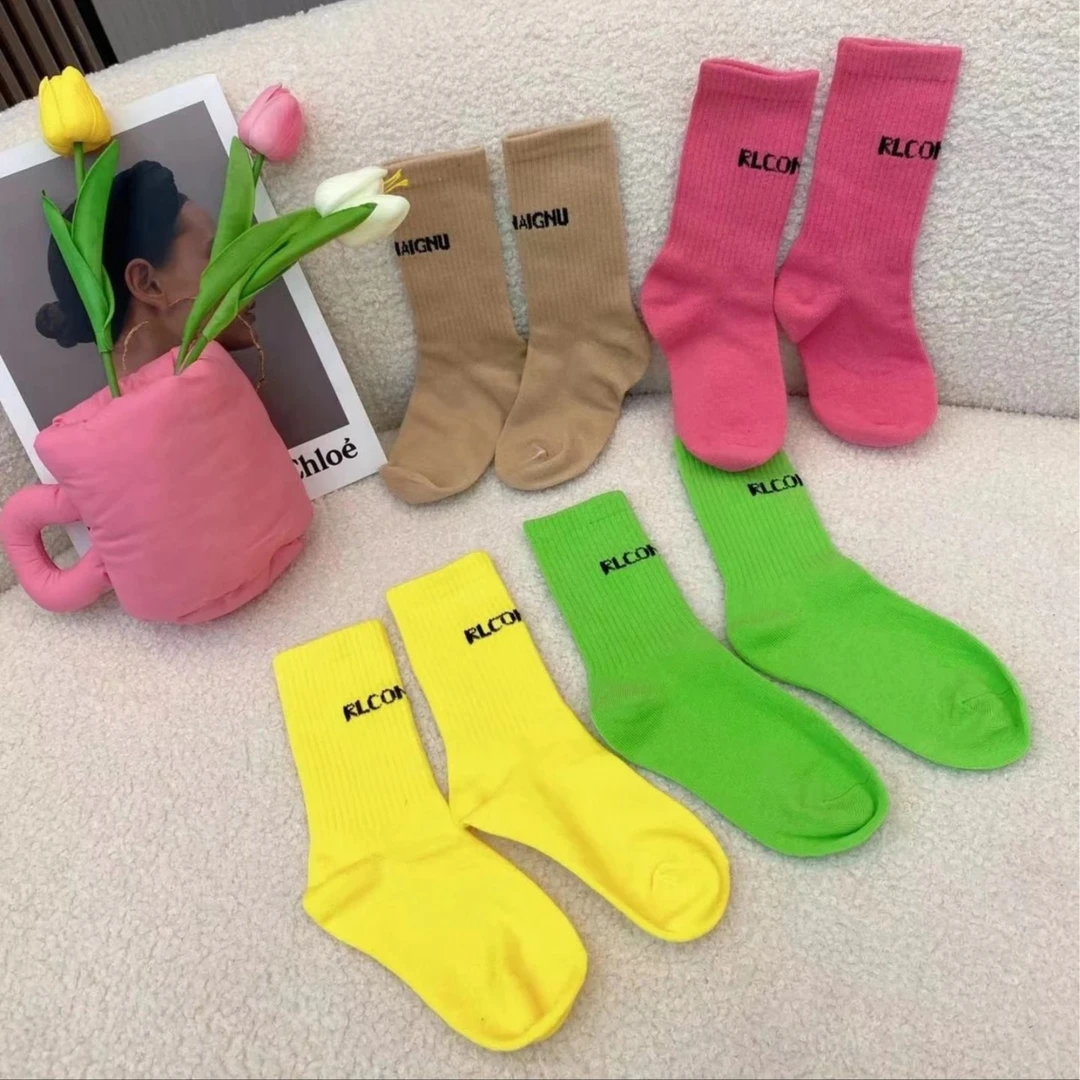 儿童袜子春夏季女童多巴胺纯色ins潮袜男童百搭网红长筒学生棉袜