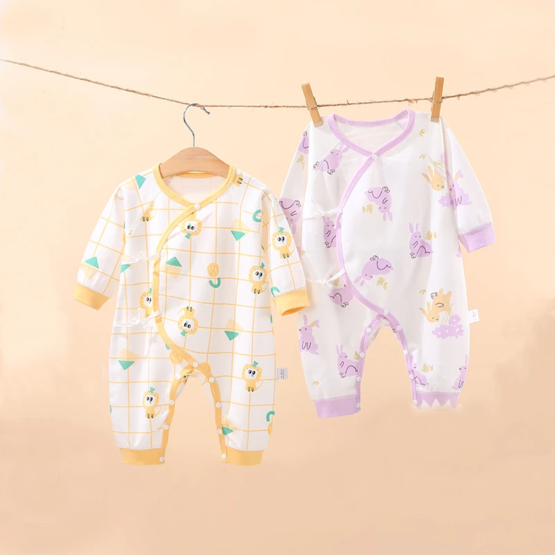 新生儿衣服春秋连体衣初生婴儿和尚服宝宝蝴蝶衣纯棉满月0-6个月3