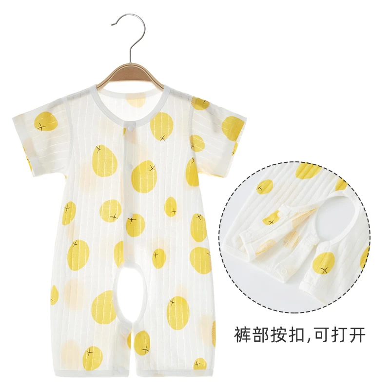 婴儿连体衣夏季薄款纯棉睡衣开裆短袖哈衣新生儿男女宝宝夏装爬服