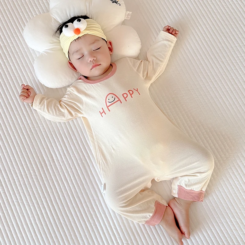 【COCO家】莫代尔婴儿春秋薄款连体衣长袖宝宝打底睡衣1新生儿衣服