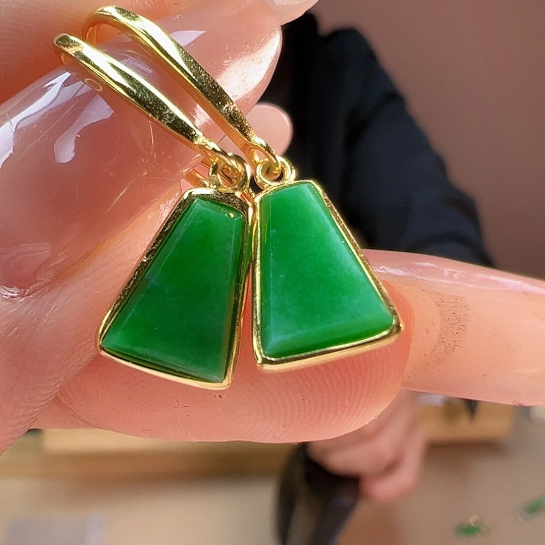 翡翠耳饰银S925镶嵌耳环