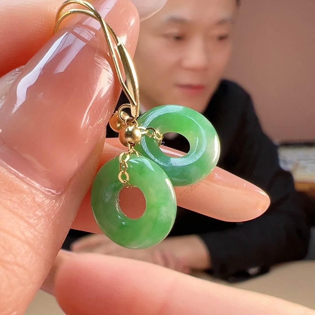 翡翠耳饰18K金镶嵌耳环