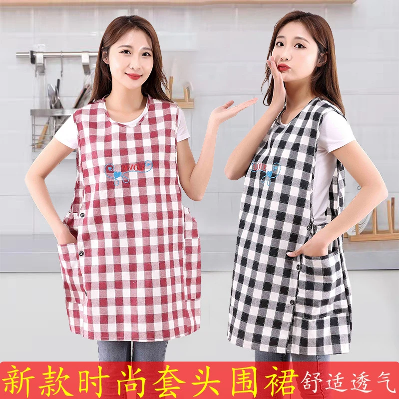 新款套头围裙女家用厨房做饭时尚洋气可爱无袖围腰上班工作服批发