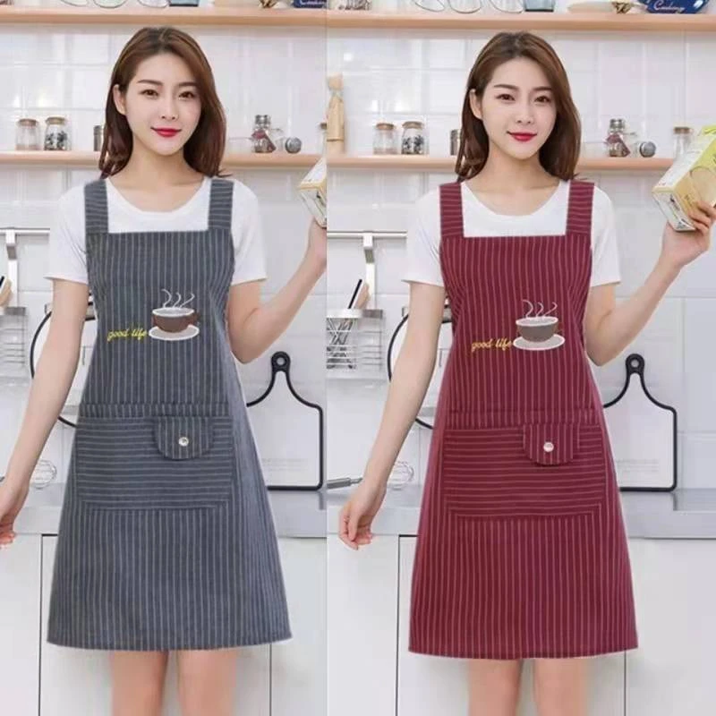 棉麻围裙 老粗布罩衣 女厨房防油防污背带反穿衣工作服现货批发