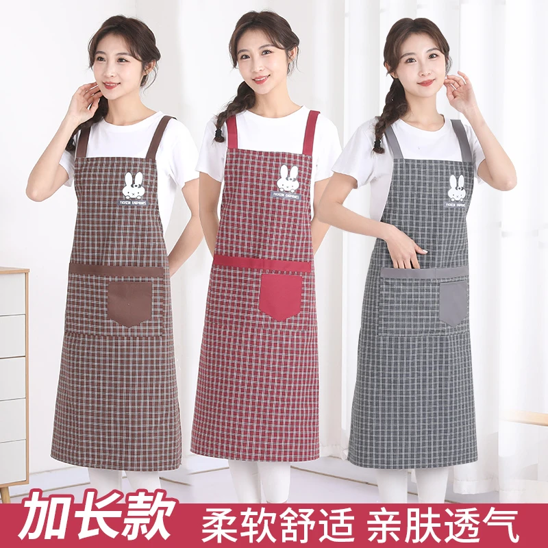 加长过膝棉布围裙厨房家用男女防污围腰女工厂上班工作服