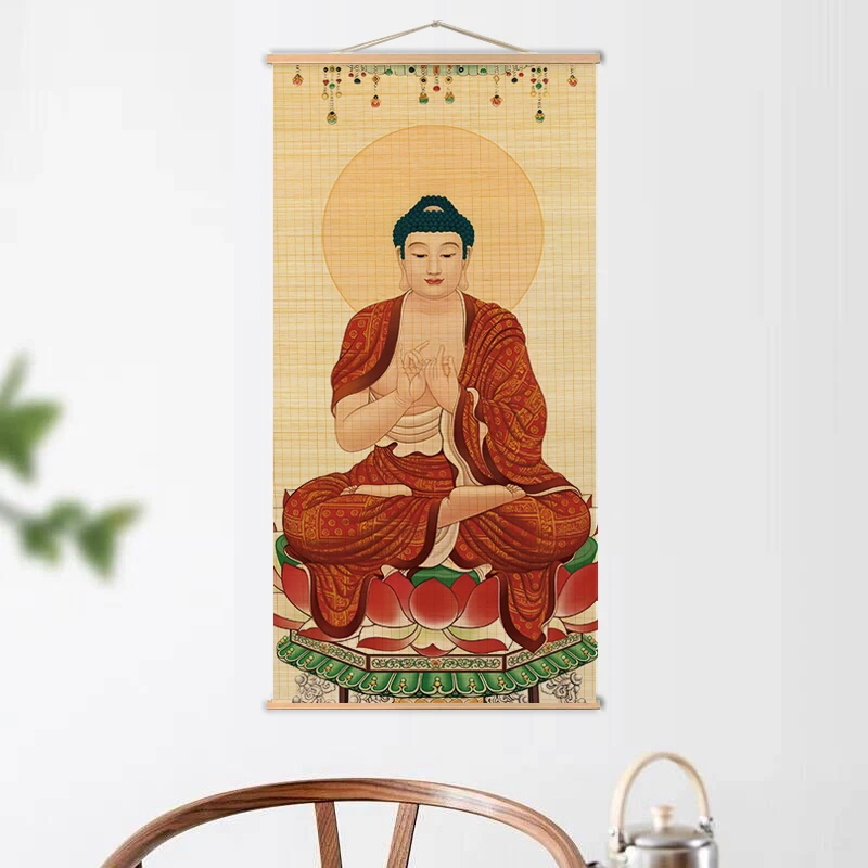 佛心禅意新中式竹帘挂画房茶室背景玄关禅意茶室书房禅道茶道竹编