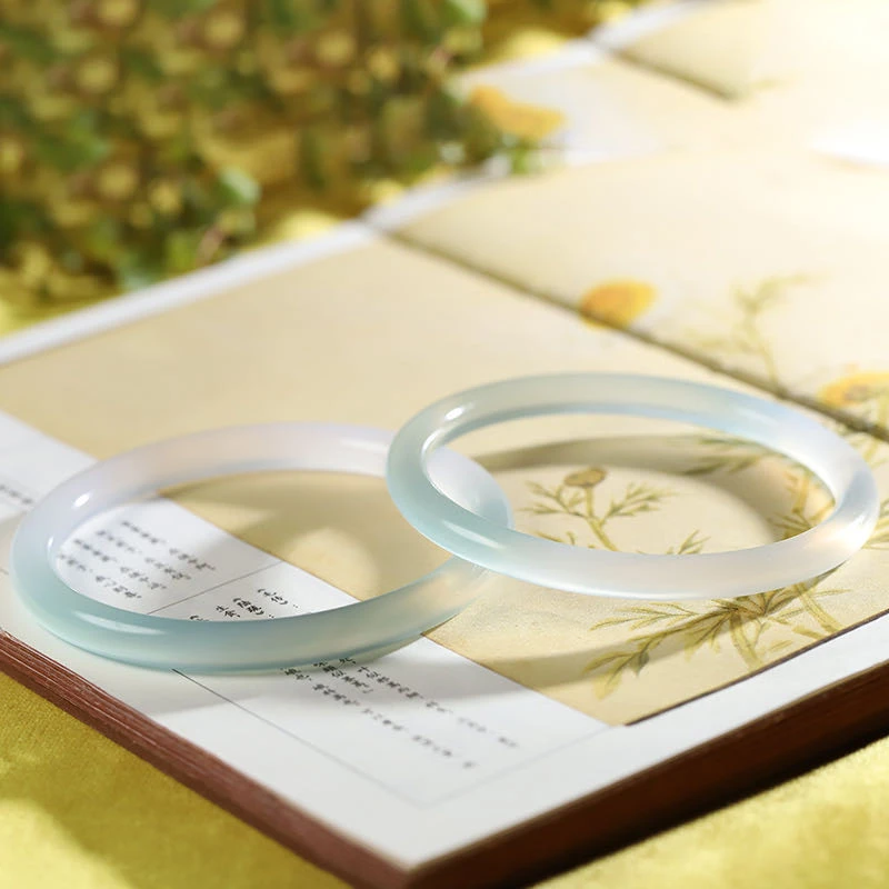 纯天然玛瑙玉髓手链少女玉镯子冰透灰色美人镯多样性发货