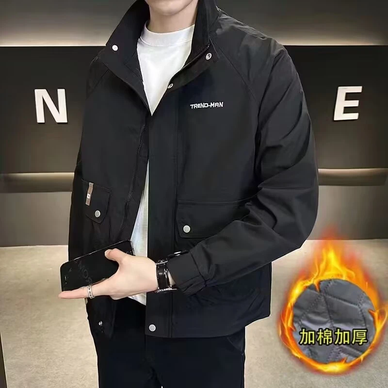 【佳俊家】新款春秋季男士休闲时尚潮流百搭加绒加厚工装立领夹克