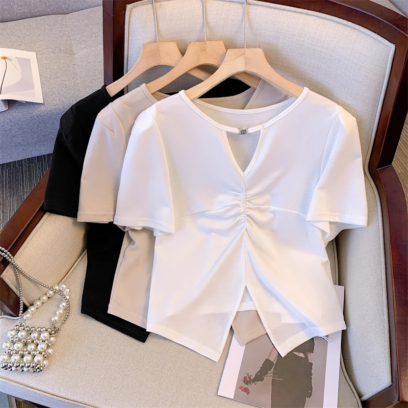 大码女装洋气设计感短袖T恤夏季新款胖mm遮肚上衣藏肉显瘦打底衫