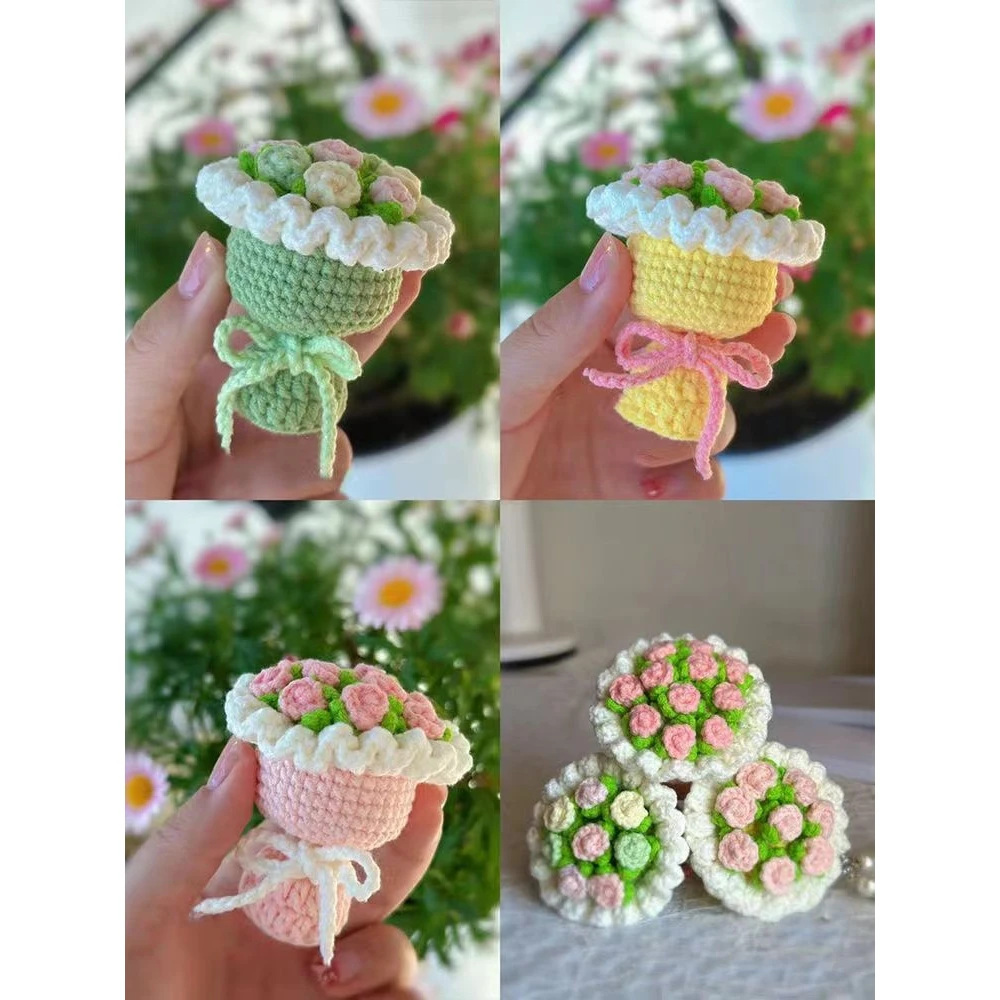 DIY新手初学手工编织diy材料包毛线钩针迷你玫瑰花束520送女友