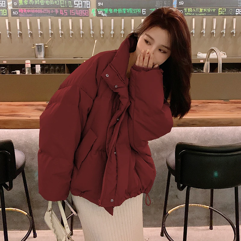 本命年新年红酒红色羽绒服棉服女短款2024冬季新款宽松小个子棉袄