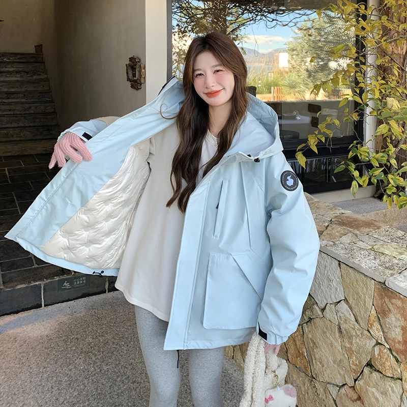 baby蓝保暖冲锋衣羽绒服女2024冬季新款超好看休闲加厚白鸭绒外套