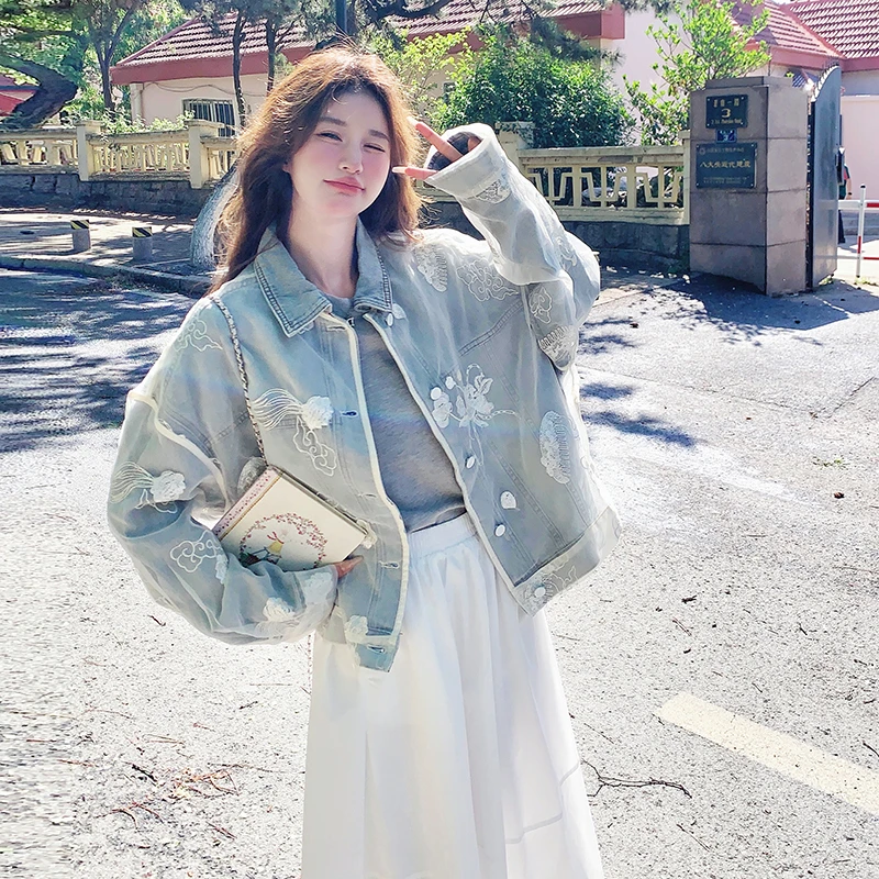 蕾丝学生外套女2025重工新款减龄时尚洋气牛仔流行超好看春秋夹克