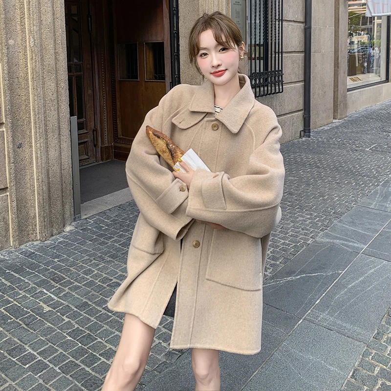 法式温柔风双面呢大衣女2024冬新款高级感气质宽松加厚毛呢外套