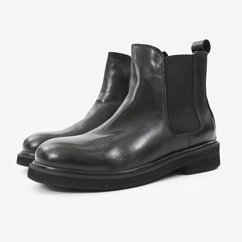 切尔西靴男短靴植鞣头层牛皮烟筒增高靴子秋冬复古高帮皮鞋马丁靴