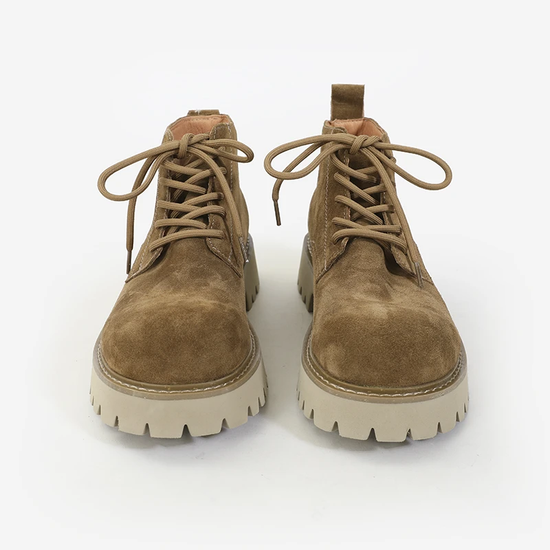 男士2024新款马丁靴真皮翻毛磨砂牛皮工装靴厚底轻便户外大黄靴子