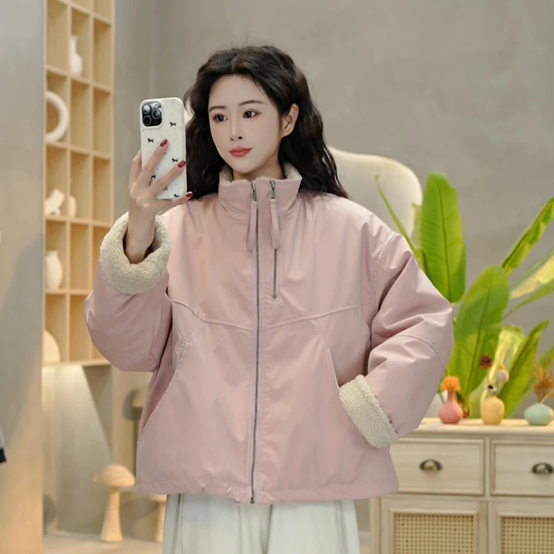 3811 冬季新款韩版简约加厚双拉链休闲棉服宽松百搭时尚棉衣