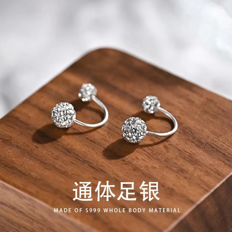 足银合成锆石银制品 999足银超闪锆石耳钉女小众U型螺丝耳饰耳钉