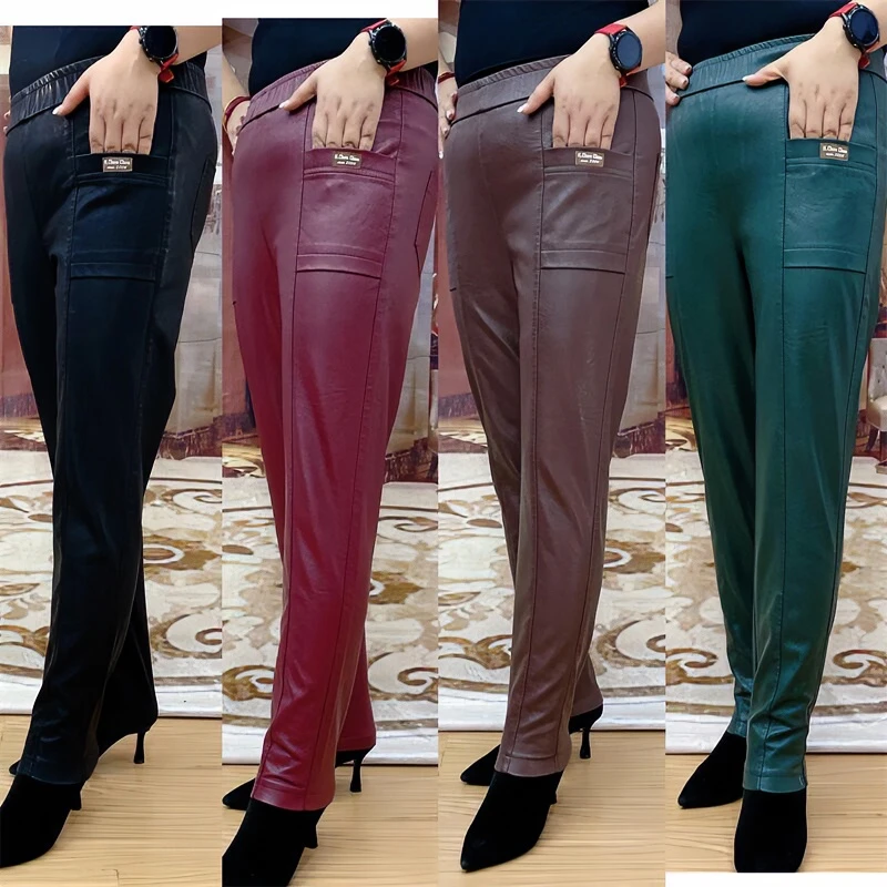 2024秋冬休闲显瘦百搭PU女裤高腰女皮裤不加绒抗风直筒小脚PU女裤