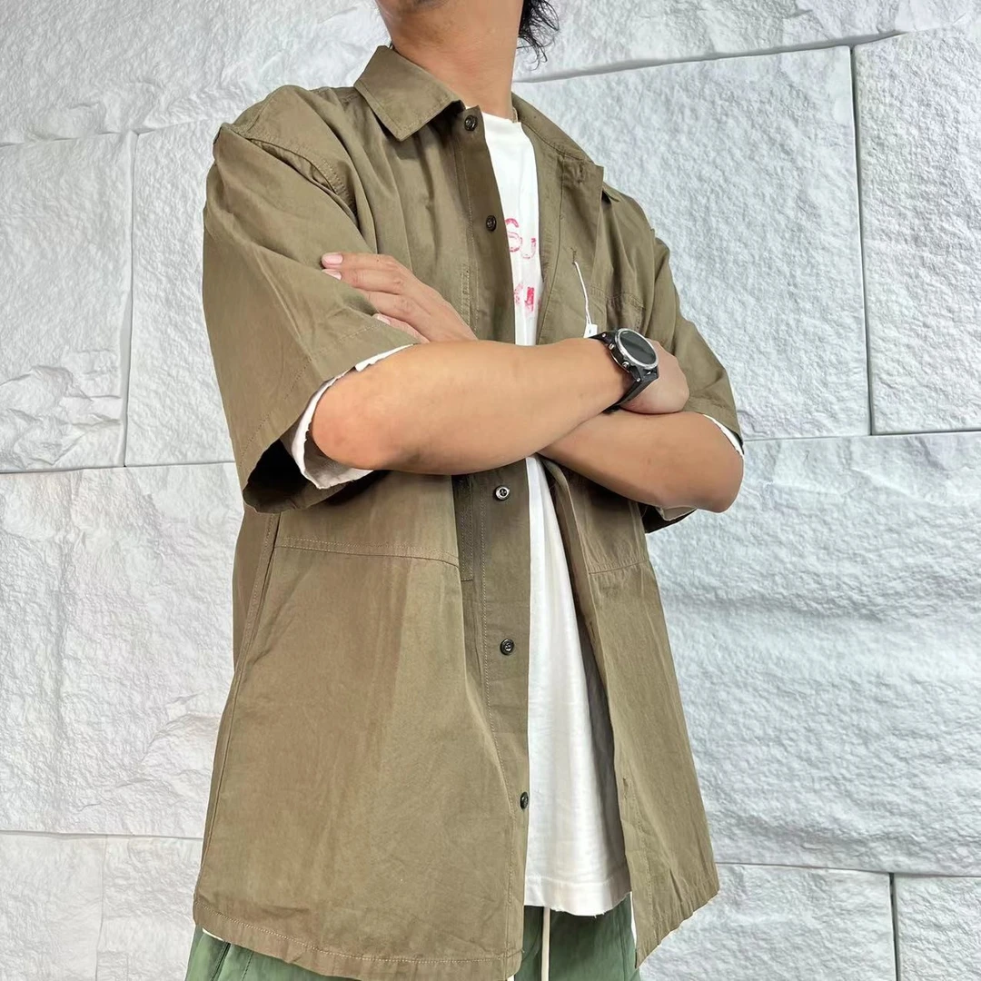 LE-877#夏季青春休闲舒适宽松百搭ins 薄款帅气透气纯棉尖领衬衫