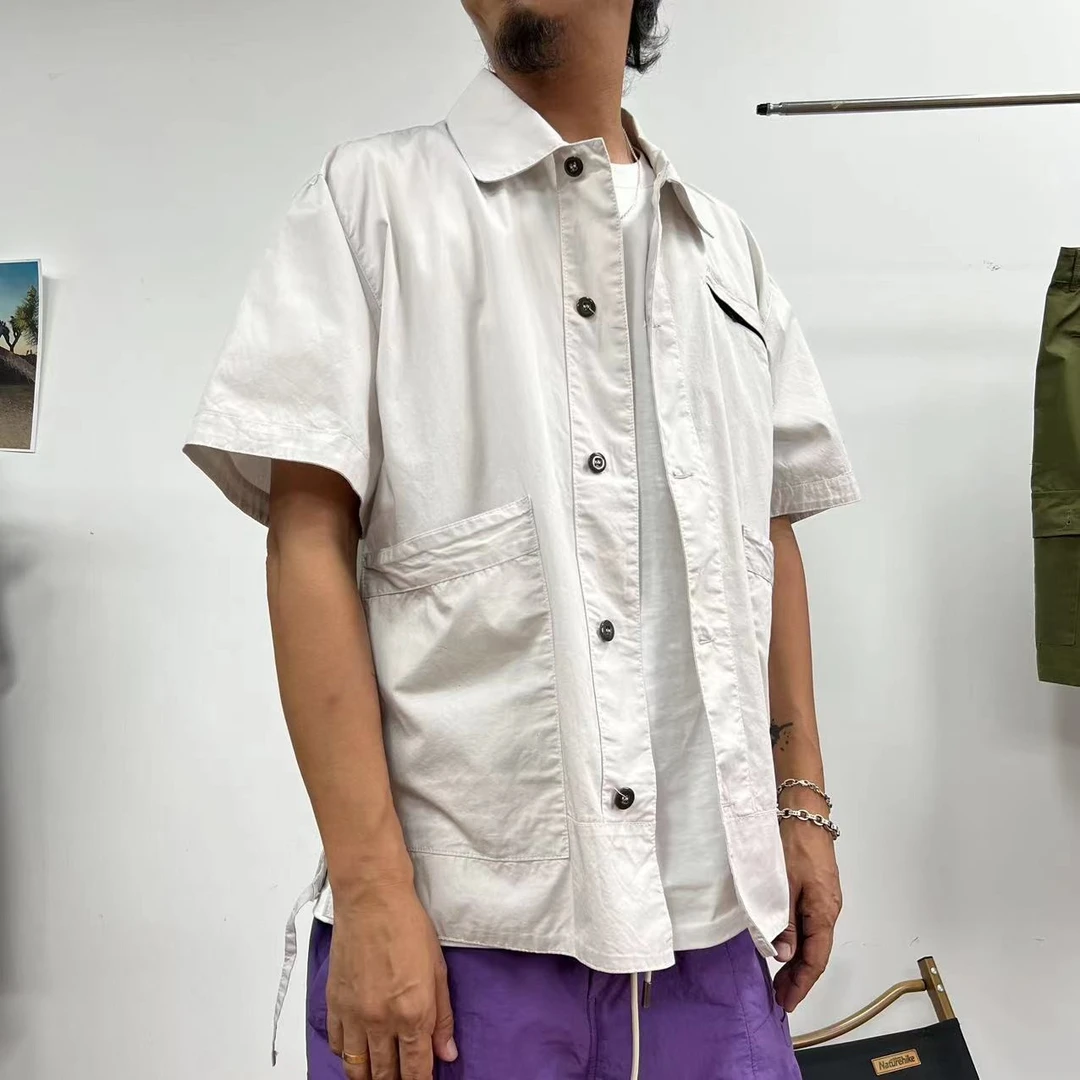 LE-771#夏季高街青春潮流 休闲宽松百搭ins薄款简约工装短袖衬衫