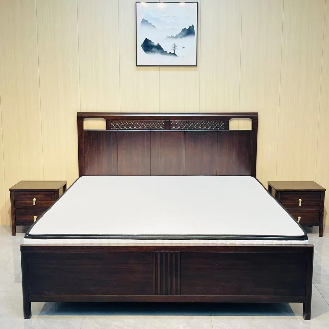 进口新中式乌金木实木主卧婚床双人床雕花富贵大床秋冬家居