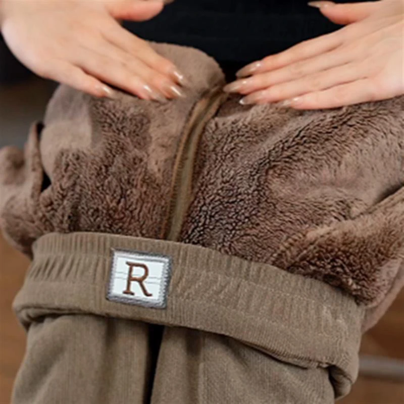 冬季加绒加厚裤子百搭高腰休闲裤宽松大码保暖裤直筒裤哈伦长毛绒