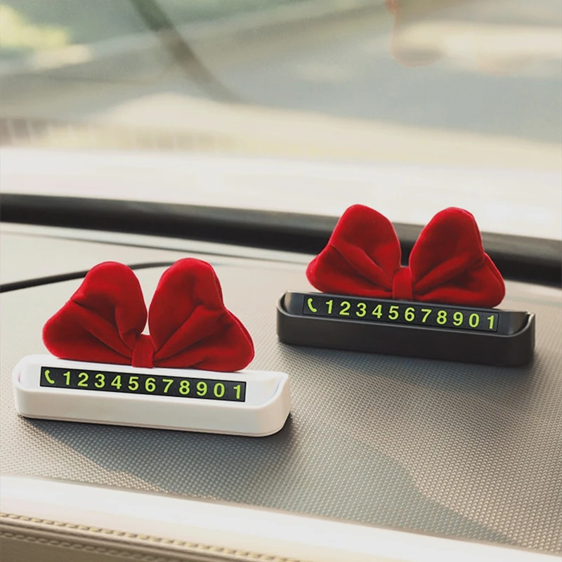 蝴蝶结汽车临时停车电话号码牌磁贴移车卡挪车牌车载内饰品摆件女