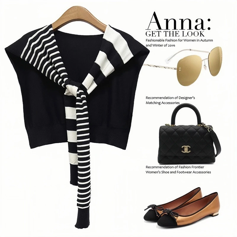 秋冬加大版条纹针织披肩2024新款外搭高端时尚洋气保暖搭肩假领子