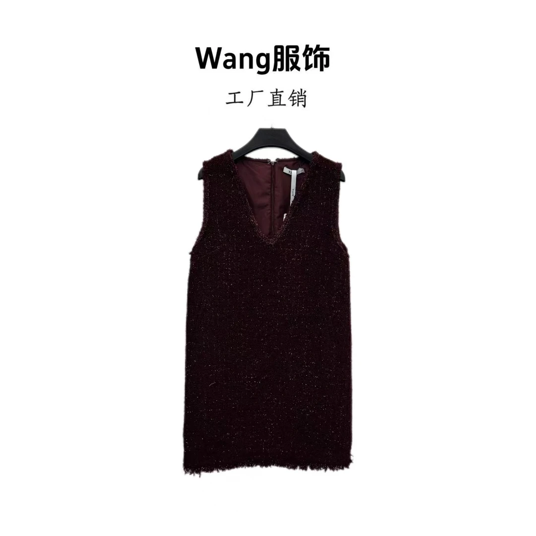 【WANG】秋冬复古V领中长款叠穿无袖连衣裙