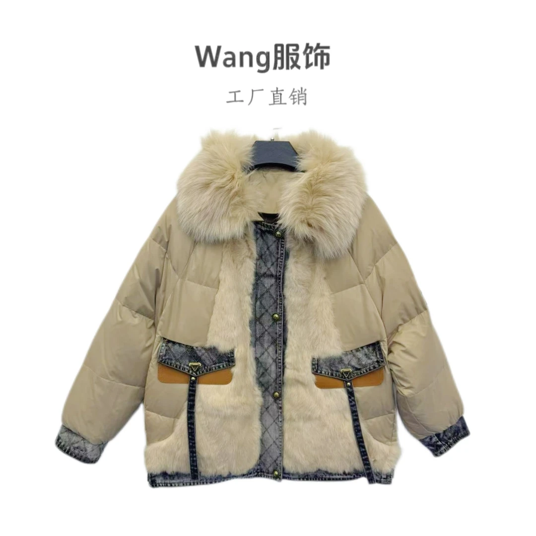 【WANG】高定轻奢时尚拼接带毛领羽绒服88121