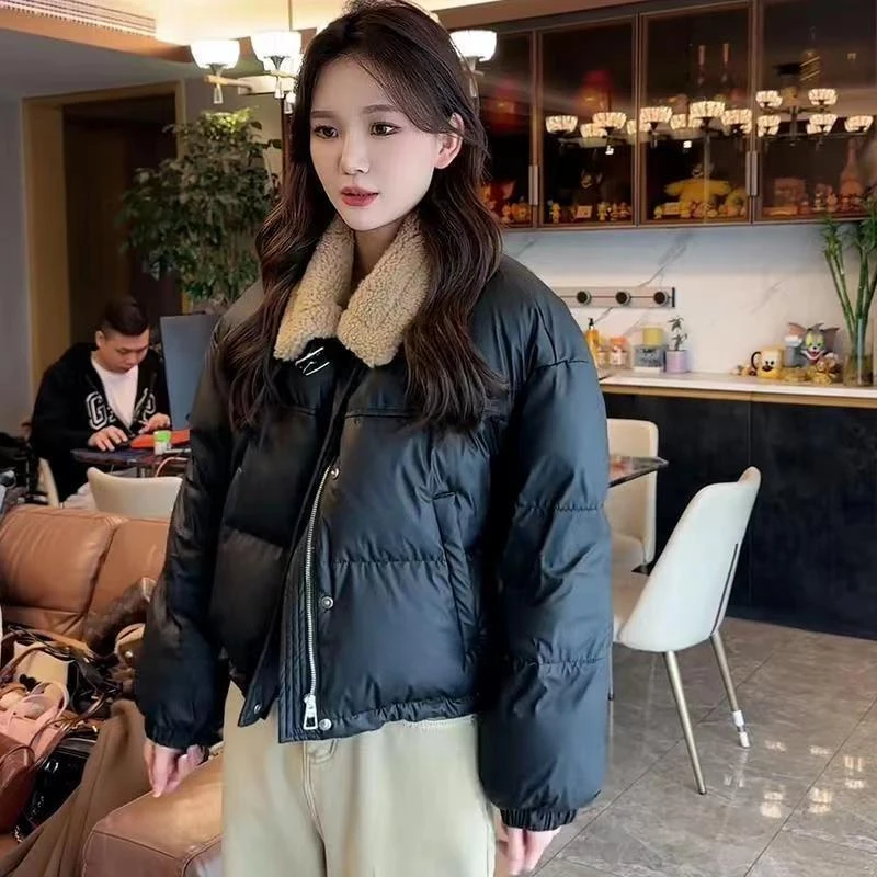 今年流行爆款冬装女复古拼接加棉加厚百搭外套小个子短款棉上衣