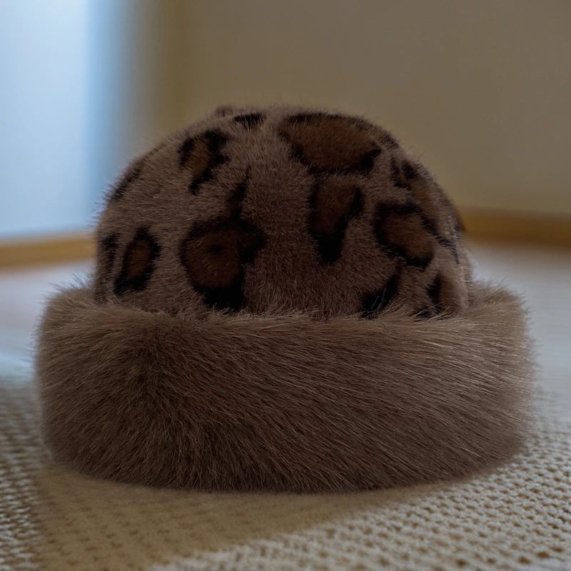 秋冬加厚豹纹保暖仿狐狸毛欧貂绒蒙古帽公主帽仿皮草防寒帽子女士