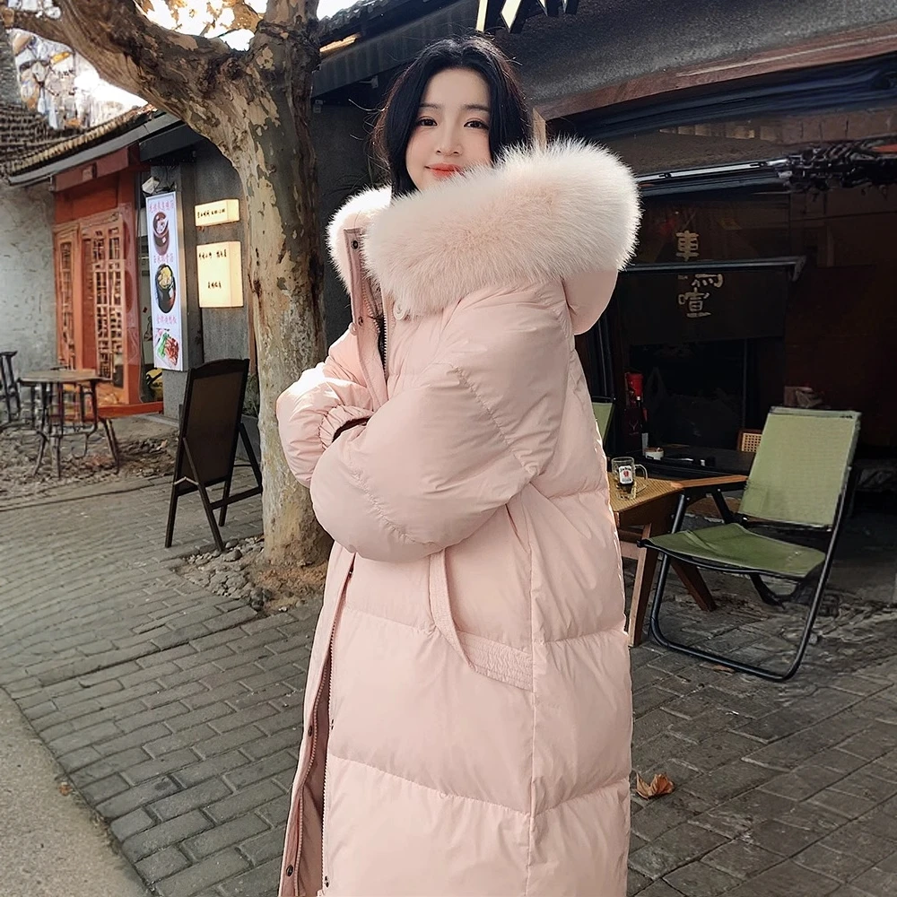 甜美粉色棉服女款冬季2024年新款韩系设计感超好看过膝长款外套女