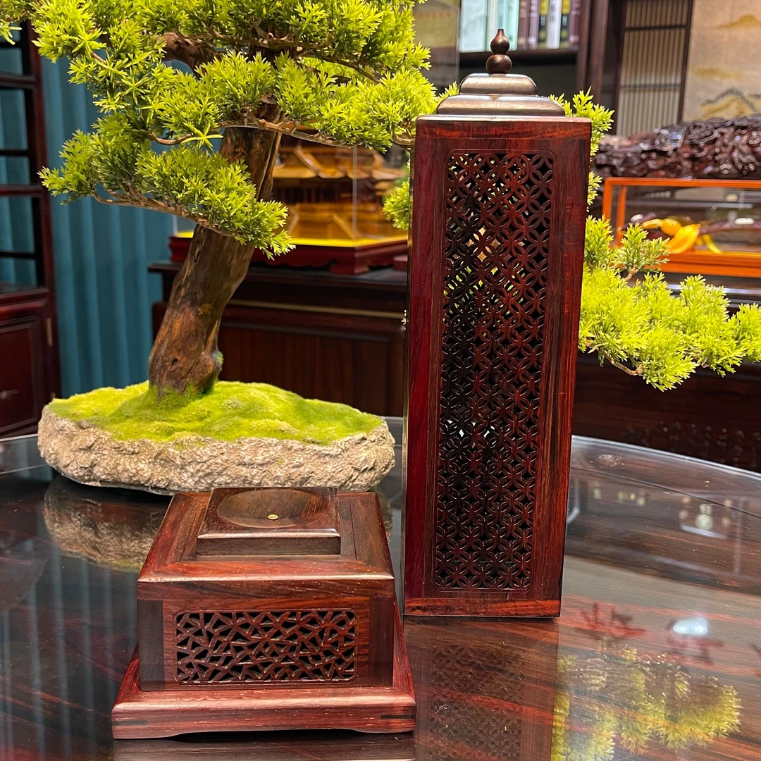 大红酸枝长筒多功能香炉 桌面摆件红木工艺品（赠香）