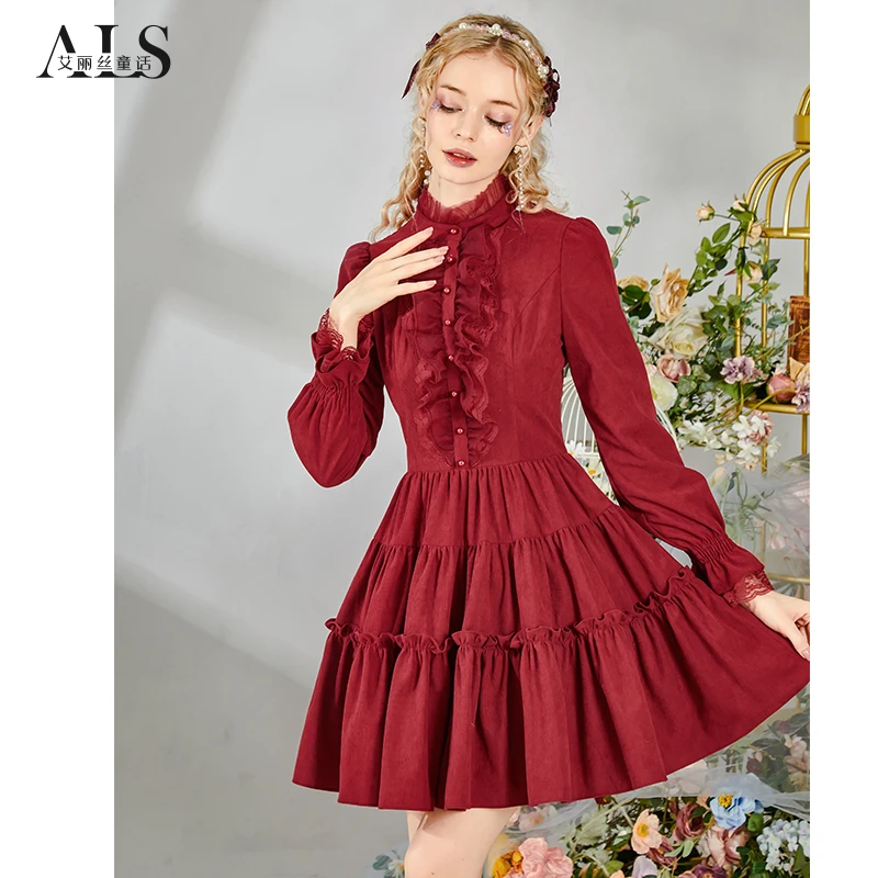 【窈窕淑女】秋冬宫廷风红色连衣裙气质短裙HL296QH