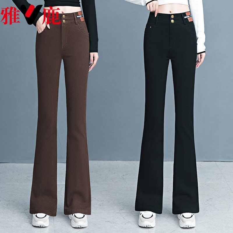 V/雅鹿正品纯棉微喇牛仔裤女2025春季新款高腰弹力显瘦时尚马蹄裤