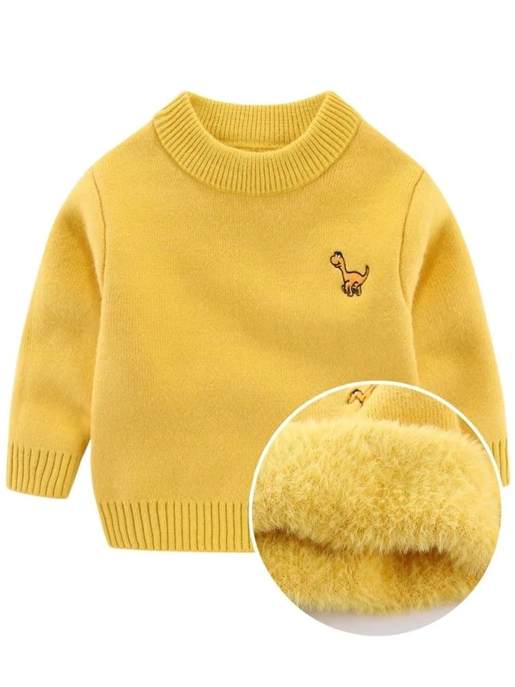 儿童一体绒毛衣新款男童加绒加厚小童秋冬季半高领线衣宝宝打底衫