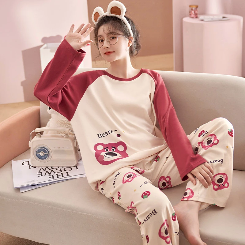 2023年新款睡衣女春秋季长袖卡通可爱大码薄款宽松家居服套装