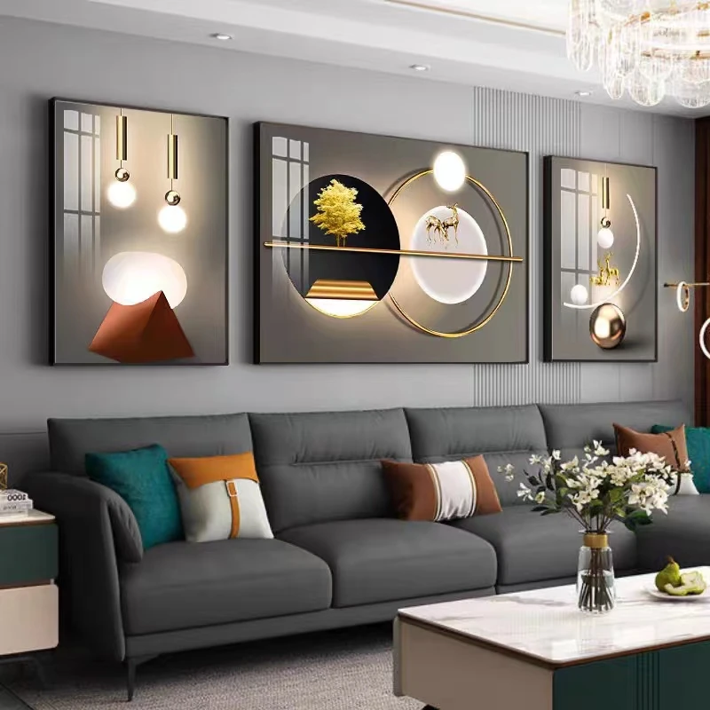 客厅装饰画现代简约沙发背景墙挂画轻奢大气墙画2023新款三联壁画