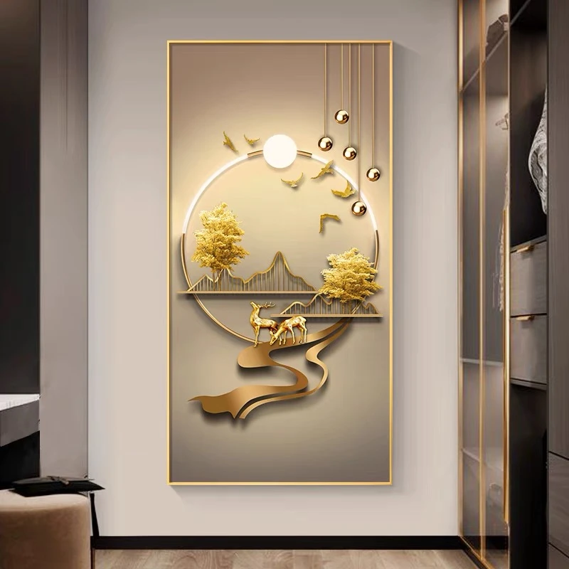 玄关装饰画现代简约入户走廊尽头壁画轻奢风过道竖版大气高端挂画
