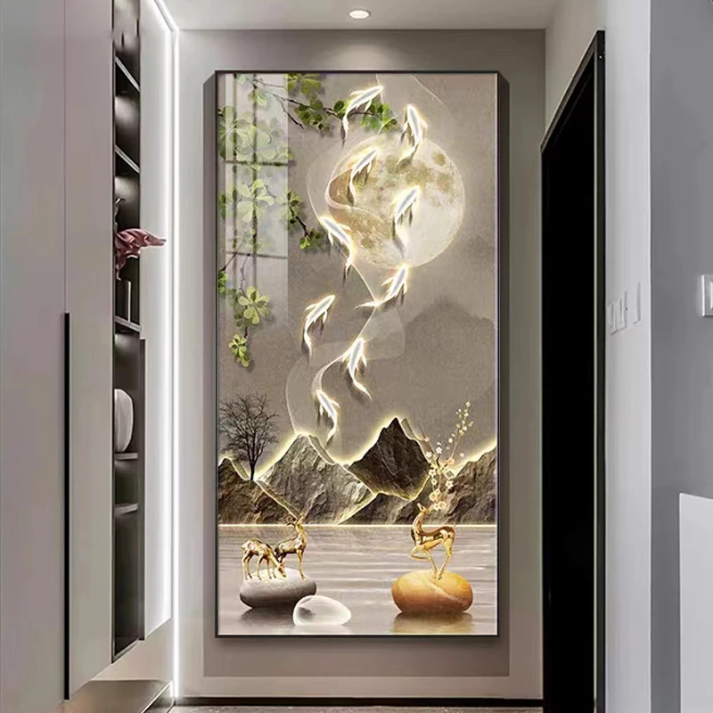 玄关装饰画现代简约入户走廊尽头壁画轻奢风过道竖版大气高端挂画