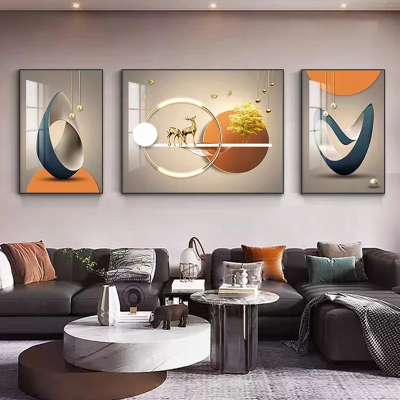 客厅装饰画现代简约沙发背景墙挂画轻奢大气墙画2023新款三联壁画