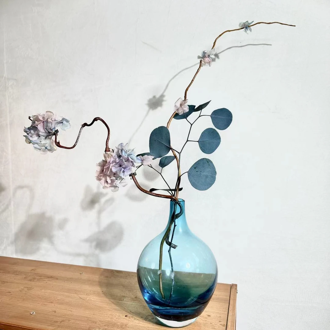 【夜色】高端家居清新装饰绣球龙柳苹果叶干花永生花家居装饰摆件